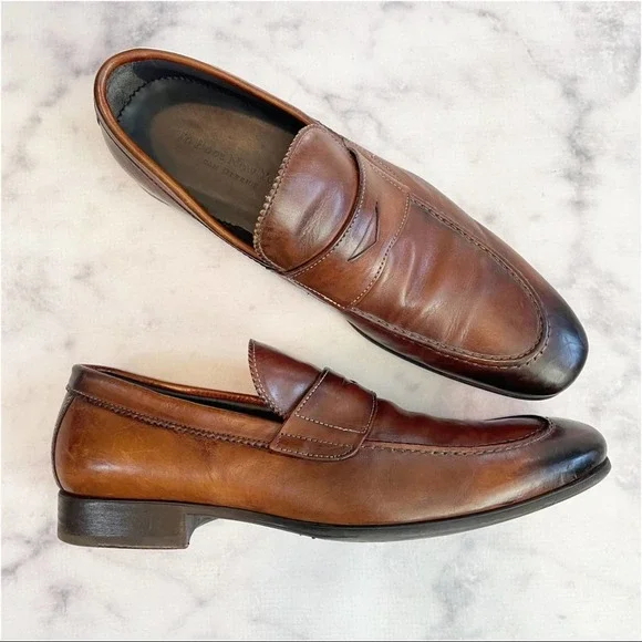 To Boot New York Cognac Burnished Rubbed Leather Penny Loafers TO BOOT NEW YORK Zenith Burnished Cognac Leather Penny  main image 2